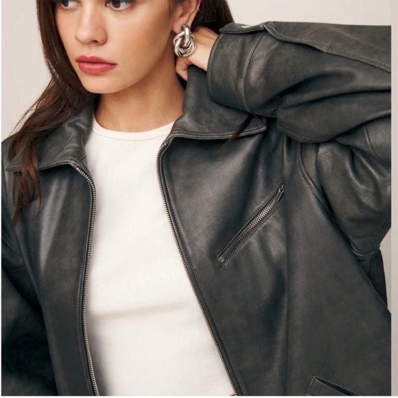 Reformation Veda Marco Leather Oversized Bomber - Picture 3 of 9